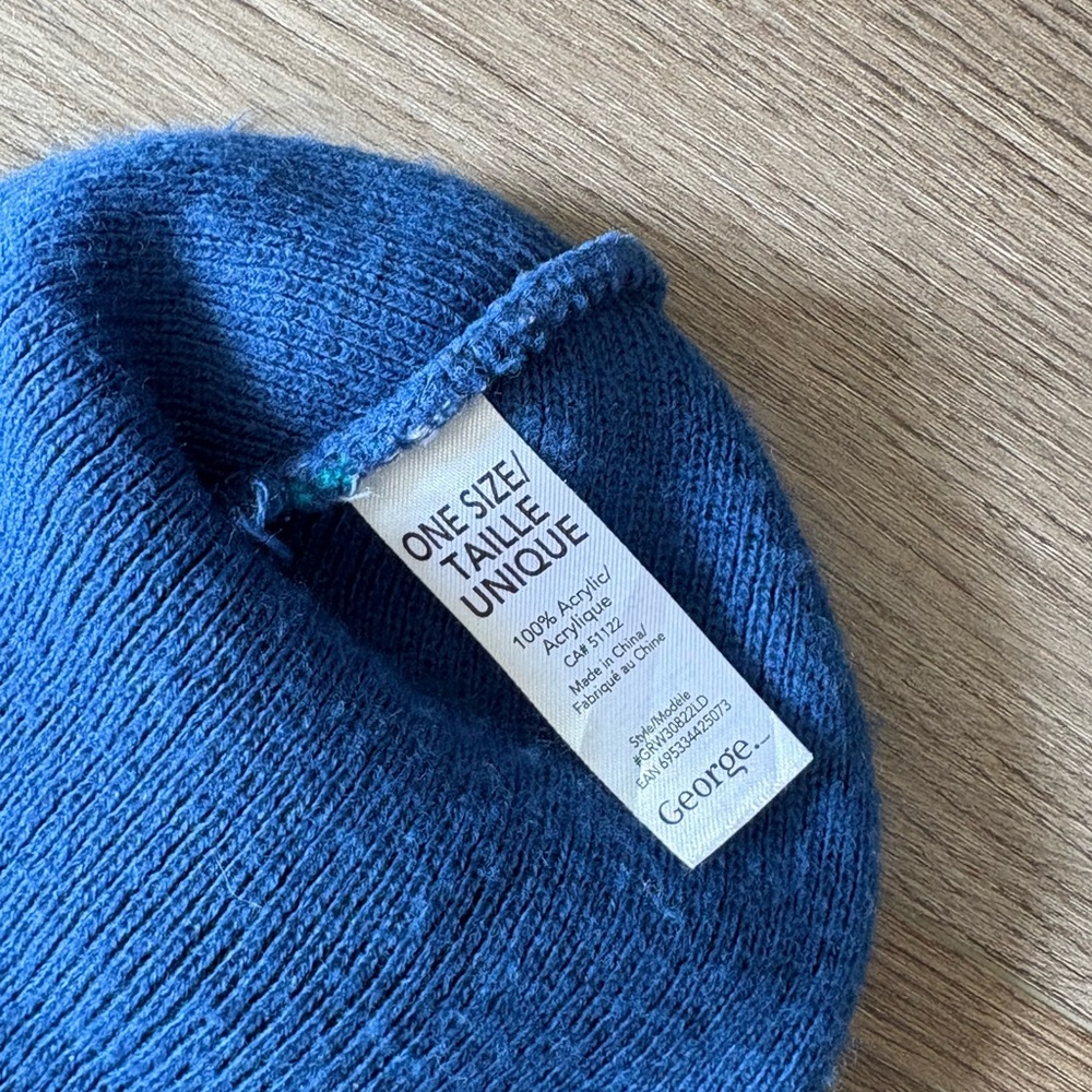 Striped Teal and Navy Beanie - Picture 5 of 6